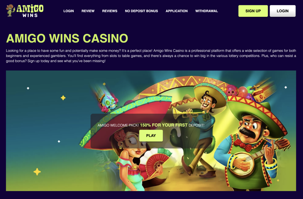 Image of Amigo Wins Casino wbsite