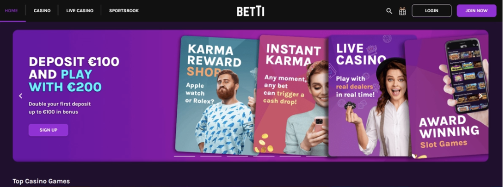 Image of Betti Casino website