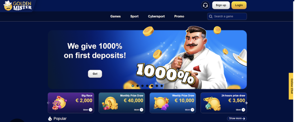 Image of Golden Mister Casino website