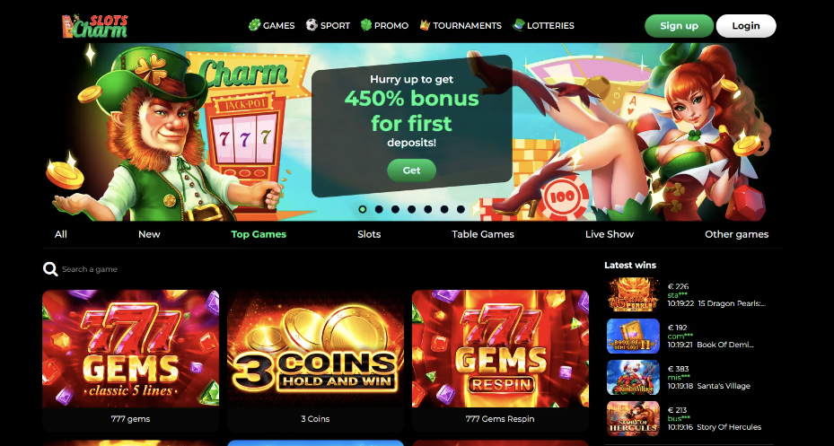 Image of Slots Charm Casino website