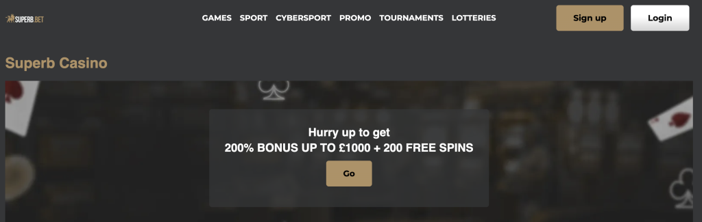 Image of Superb Bet Casino website